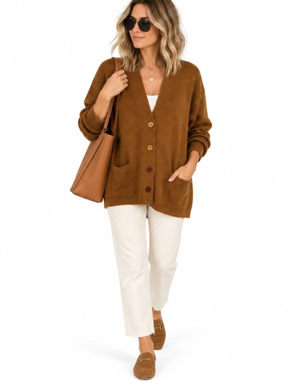Mix It Cardigan Sweater Womens M Brown Wool Blend Knit Button Front